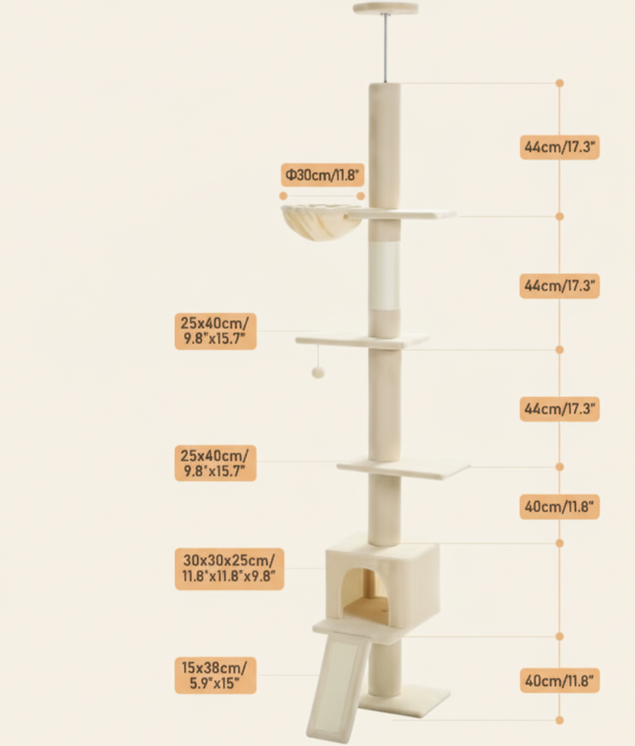 Skyline™ – Arbre à chat design multi-niveaux en bois naturel