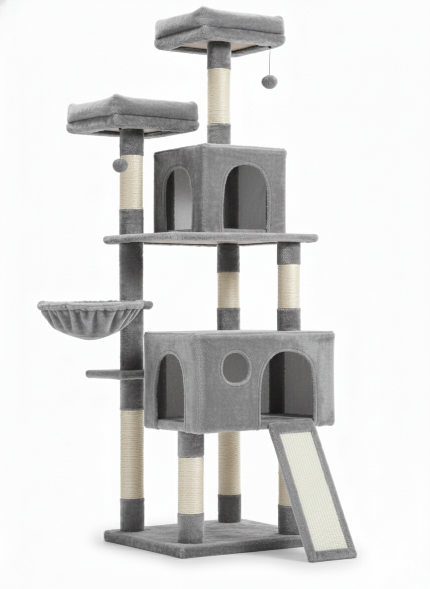 Horizon™ – Arbre à chat moderne multi-niveaux en bois naturel