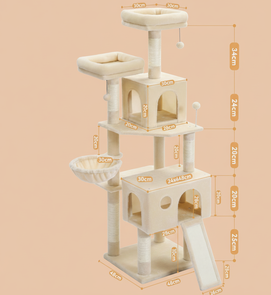 Horizon™ – Arbre à chat moderne multi-niveaux en bois naturel