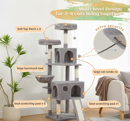 Horizon™ – Arbre à chat moderne multi-niveaux en bois naturel