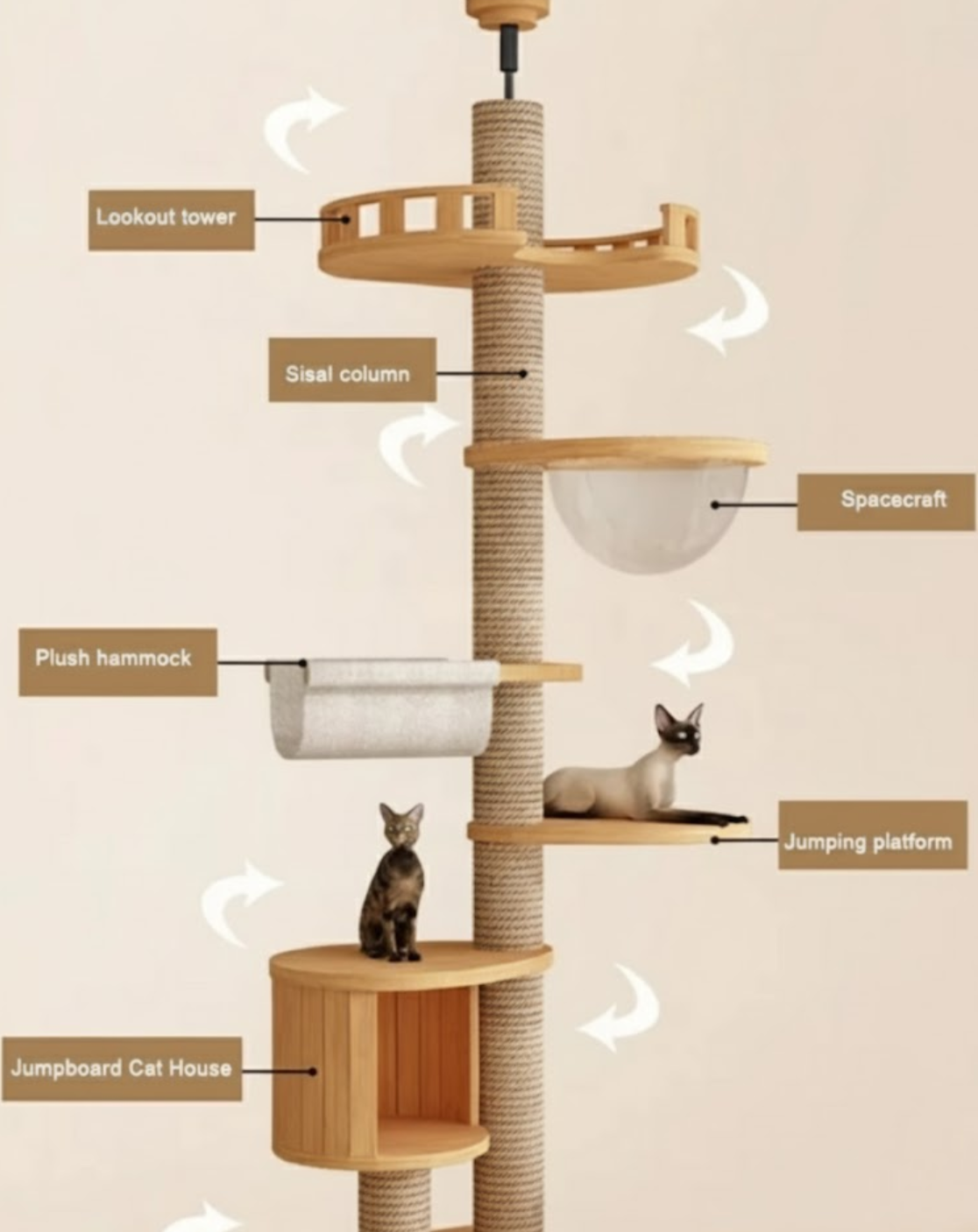Arbre à chats XXL fixation sol-plafond "Tour d’Ambre"