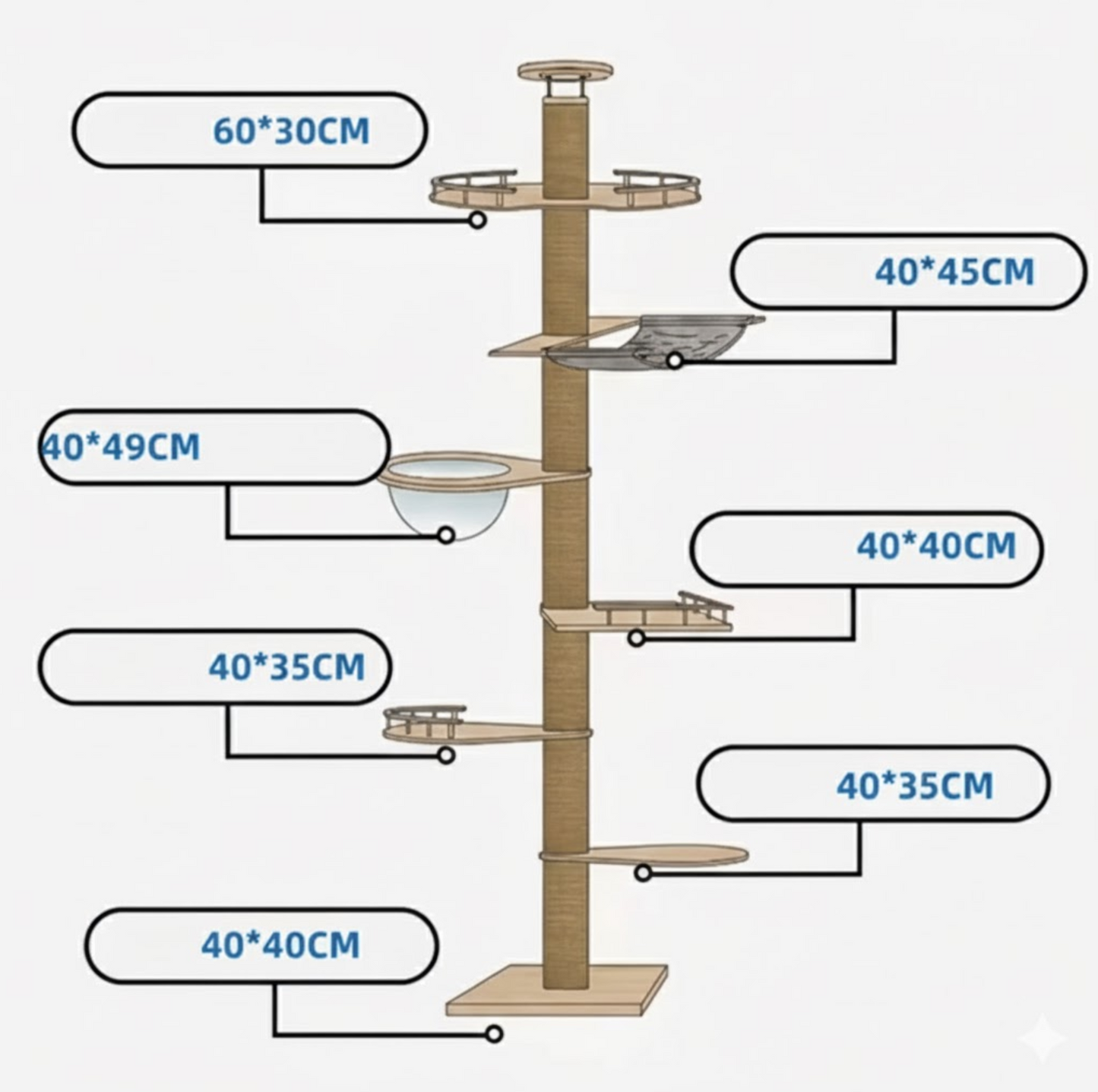 Arbre à chats XXL fixation sol-plafond "Tour d’Ambre"