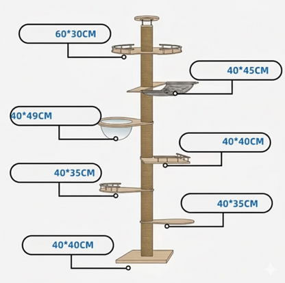 Arbre à chats XXL fixation sol-plafond "Tour d’Ambre"