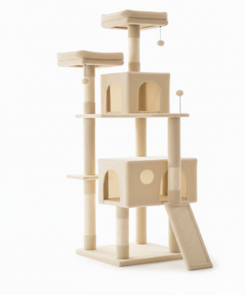 Horizon™ – Arbre à chat moderne multi-niveaux en bois naturel