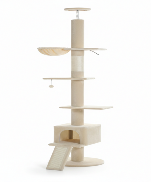 Skyline™ – Arbre à chat design multi-niveaux en bois naturel