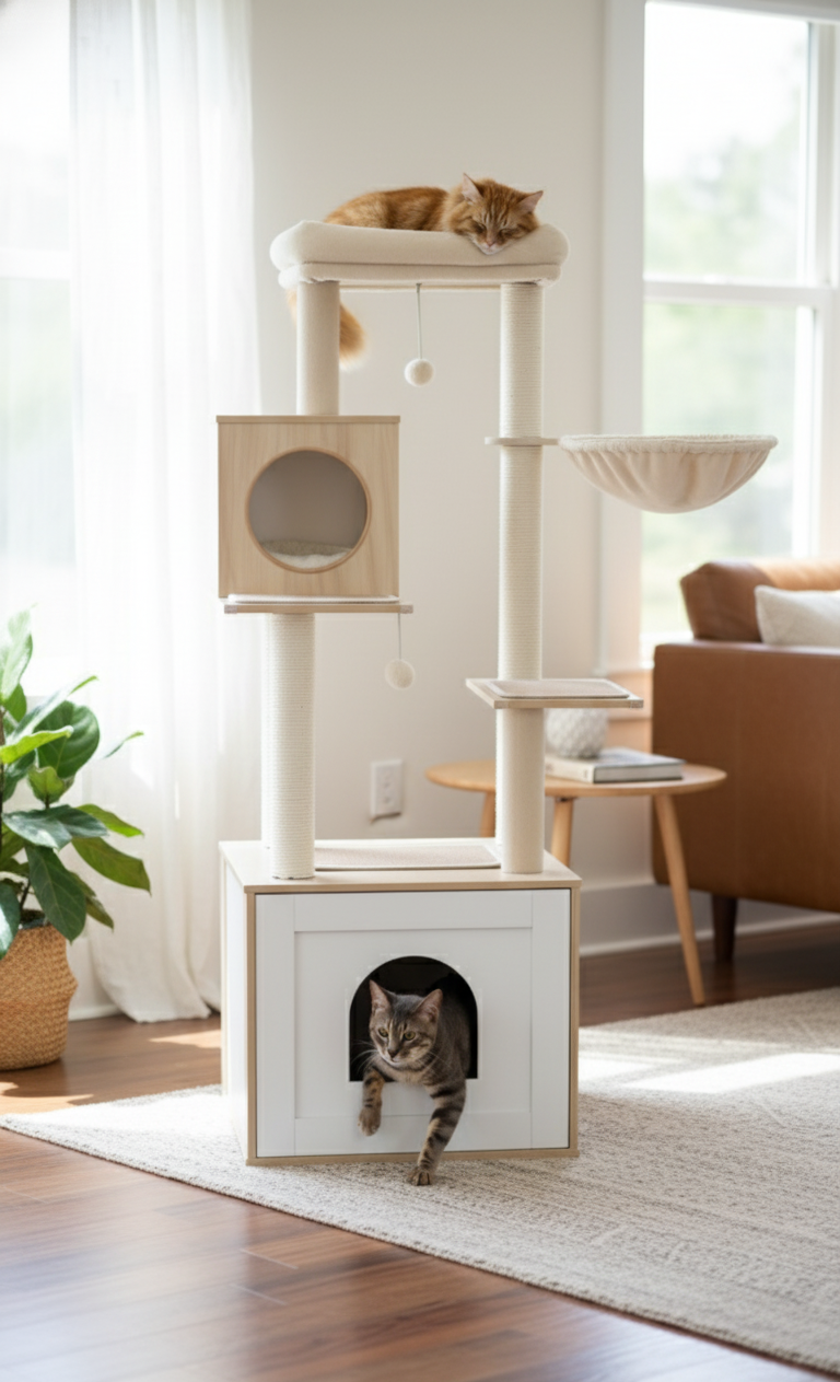 UrbanNest™ – Arbre à chat multi-niveaux en bois