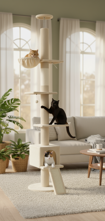 Skyline™ – Arbre à chat design multi-niveaux en bois naturel