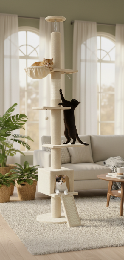Skyline™ – Arbre à chat design multi-niveaux en bois naturel