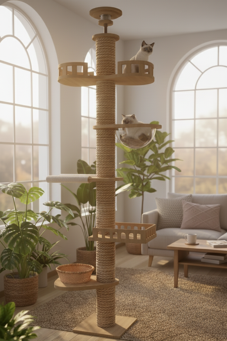 Arbre à chats XXL fixation sol-plafond "Tour d’Ambre"