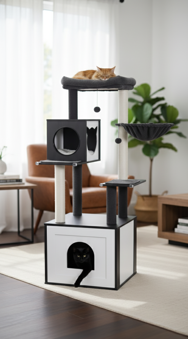 UrbanNest™ – Arbre à chat multi-niveaux en bois
